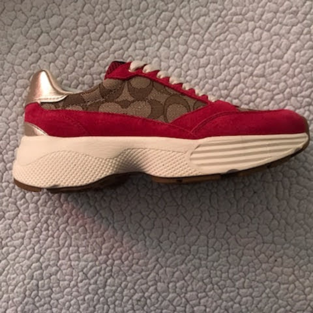 New Coach Sneakers C152 Tech Women Khaki/ Dark Pink Size 5 Youth Sz 3 - Picture 9 of 10